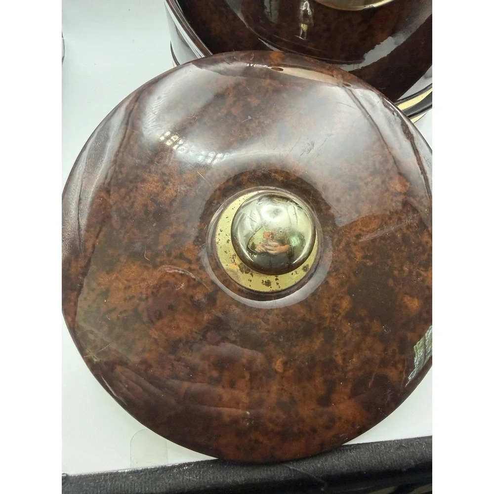 Vintage Faux Burl Wood Ice Bucket Brass Tone MCM Barware Vinyl Woodgrain
